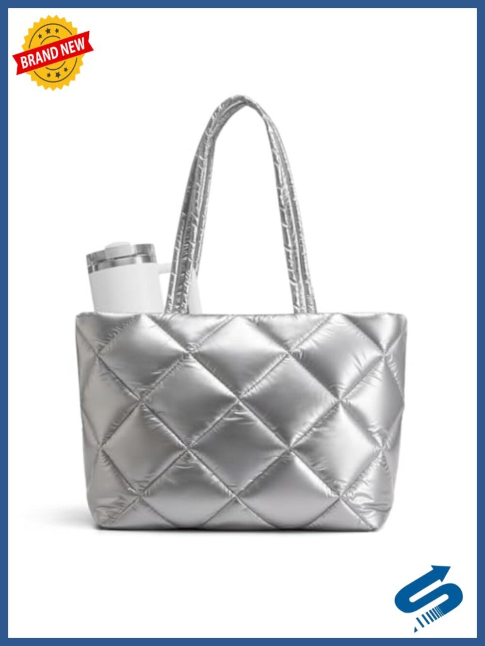 Quilted Puffer Tote Bag for Women, 26L, 15.6" Laptop, RFID, Diamond